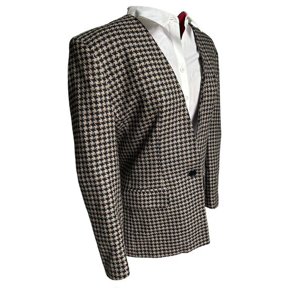 Vintage Ann Klain USA 8 Houndstooth V Collar‎ Wool Silk Cashmere Blazer Jacket - Picture 3 of 8